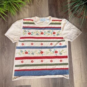 Vintage 90s Alfred Dunner Knit Top Petite Women’s Sz S Floral Cortagecore Shirt